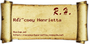 Récsey Henrietta névjegykártya